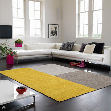 Blox Modern Plain Geometric Colour Block Hand-Woven Textured Low Profile Sheared Wool Loop Pile Mustard Yellow/Silver/Grey Rug-Asiatic Carpets-Rug Love - The Most Loved Rug Store
